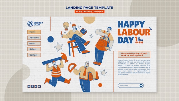 Pagina di destinazione della celebrazione della festa del lavoro dal design piatto