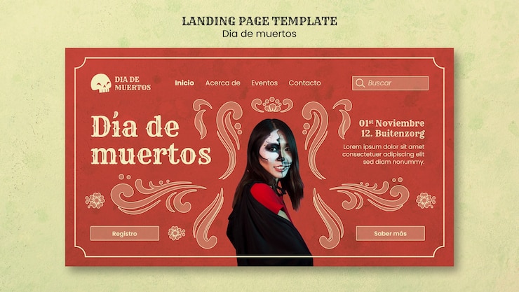 PSD gratuito pagina di destinazione della celebrazione di dia de muertos