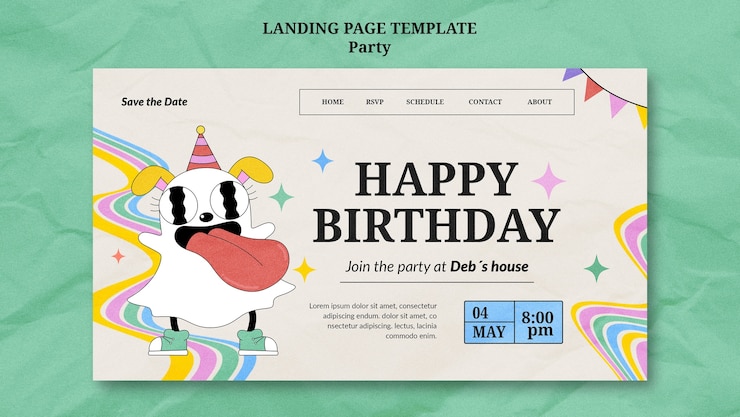 PSD gratuito pagina di destinazione della festa di compleanno disegnata a mano