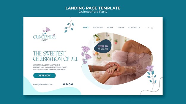 Pagina di destinazione della festa di quinceañera disegnata a mano