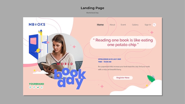 PSD gratuito pagina di destinazione della giornata mondiale del libro