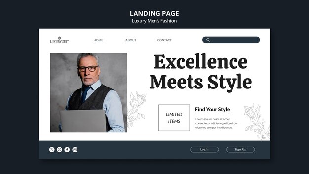 Pagina di destinazione della moda maschile di lusso
