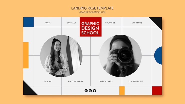 PSD gratuito pagina di destinazione della scuola di progettazione grafica
