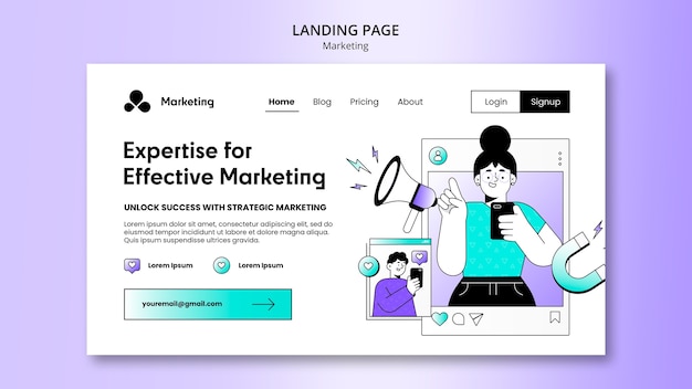Pagina di destinazione della strategia di marketing di design piatto