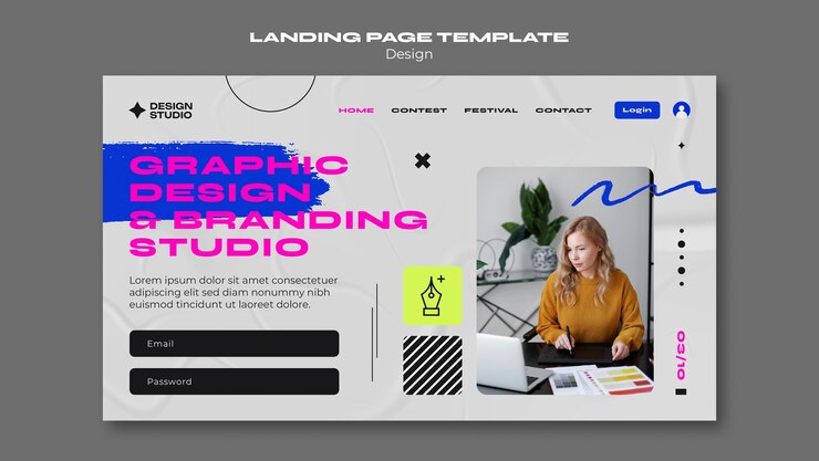 PSD gratuito pagina di destinazione dello studio di design piatto