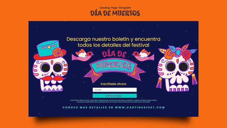 PSD gratuito pagina di destinazione dia de muertos disegnata a mano