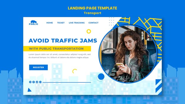 Pagina di destinazione per il trasporto pubblico con pendolare femminile