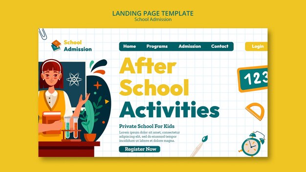 Pagina di destinazione per l'ammissione alla scuola di design piatto