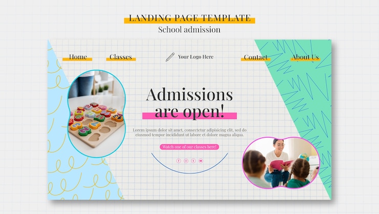 PSD gratuito pagina di destinazione per l'ammissione alla scuola di design piatto