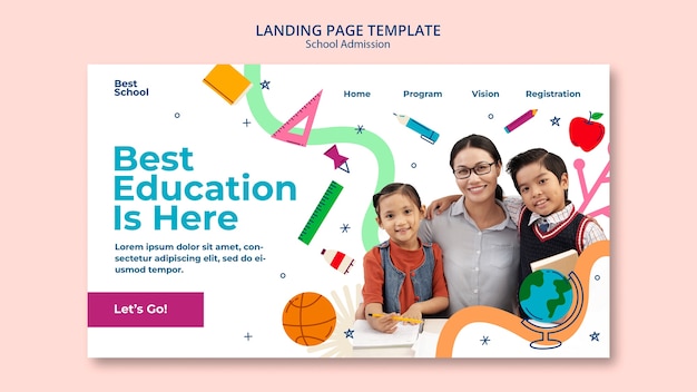 Pagina di destinazione per l'ammissione alla scuola di design piatto