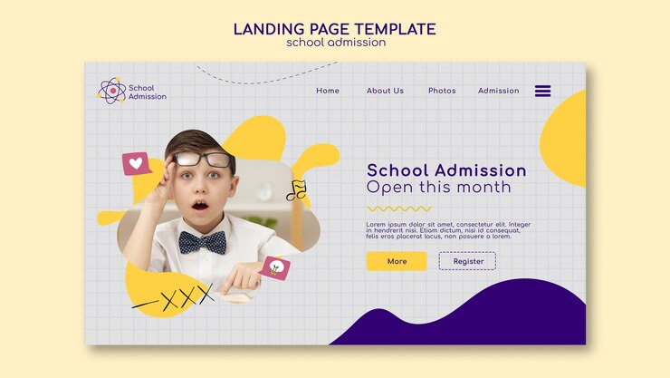 PSD gratuito pagina di destinazione per l'ammissione alla scuola di design piatto
