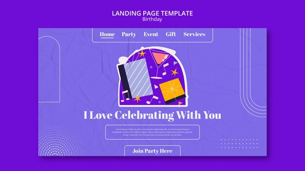 Pagina di destinazione per la celebrazione di compleanno dal design piatto