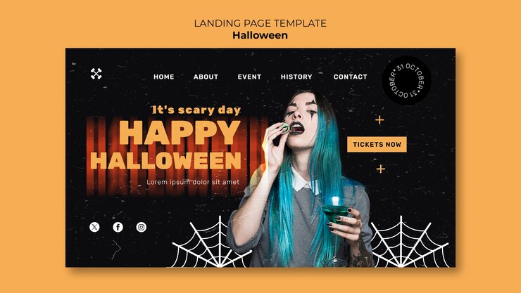 PSD gratuito pagina di destinazione per la celebrazione di halloween