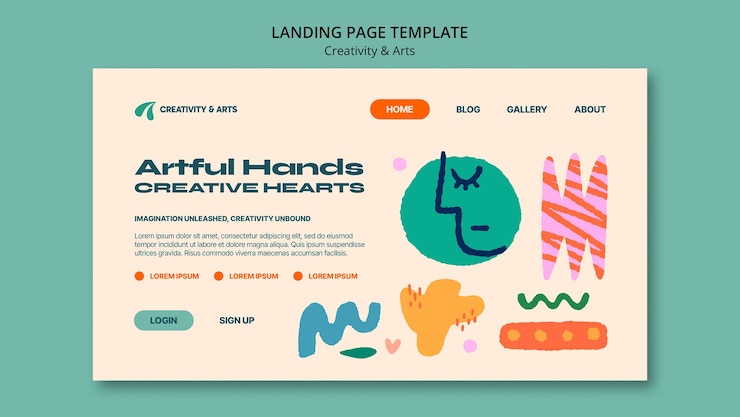 PSD gratuito pagina di destinazione per la creatività e le arti del design piatto