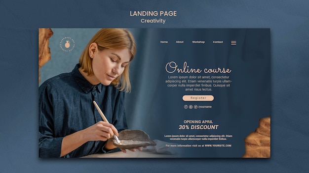Pagina di destinazione per laboratorio di ceramica creativa con donna