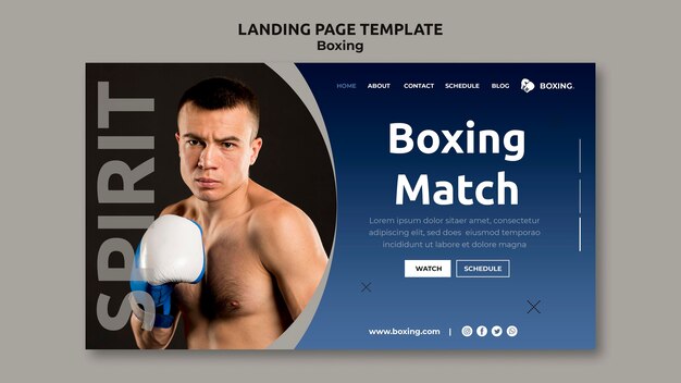 Pagina di destinazione per lo sport di boxe con pugile maschio