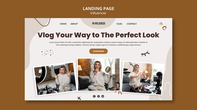 Pagina di destinazione per vlogger di bellezza con giovane donna