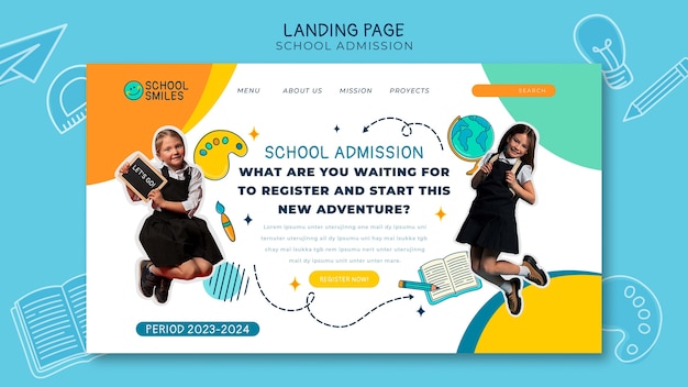 Página de inicio de admisión a la escuela de diseño plano