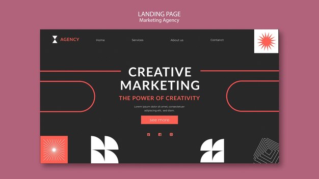 Página de inicio de la agencia de marketing de diseño plano