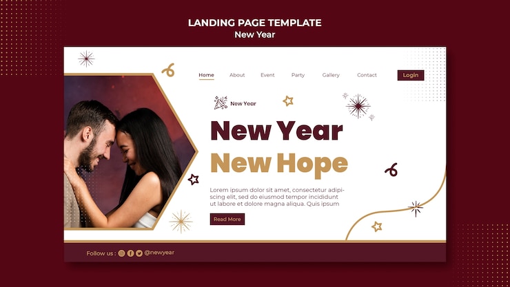 PSD gratuito página de inicio de año nuevo de diseño plano