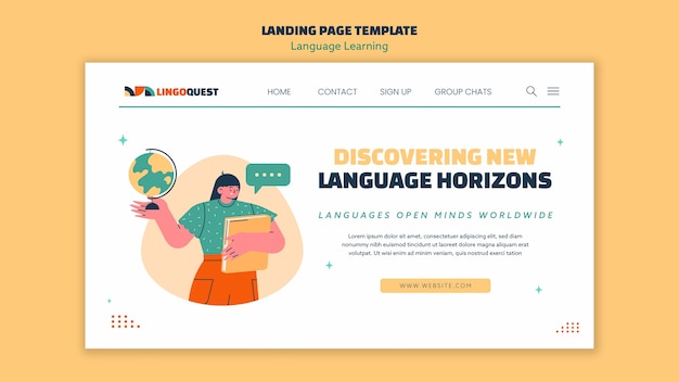 PSD gratuito página de inicio de aprendizaje de idiomas dibujada a mano