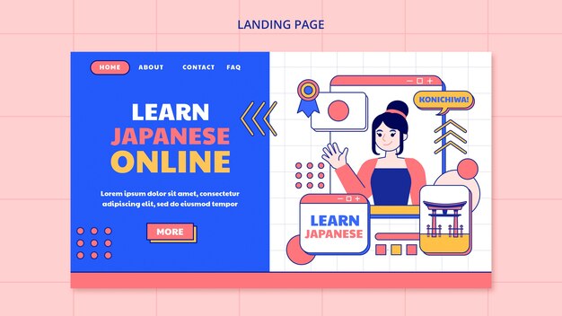 Página de inicio de aprendizaje de idiomas de diseño plano