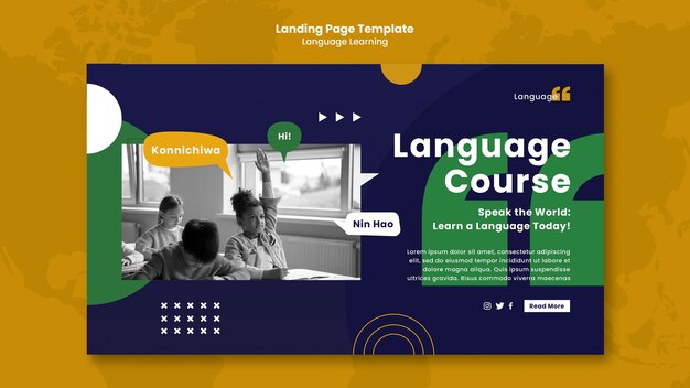 Página de inicio de aprendizaje de idiomas de diseño plano