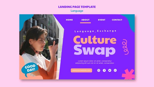 Página de inicio de aprendizaje de idiomas de diseño plano