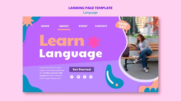 Página de inicio de aprendizaje de idiomas de diseño plano