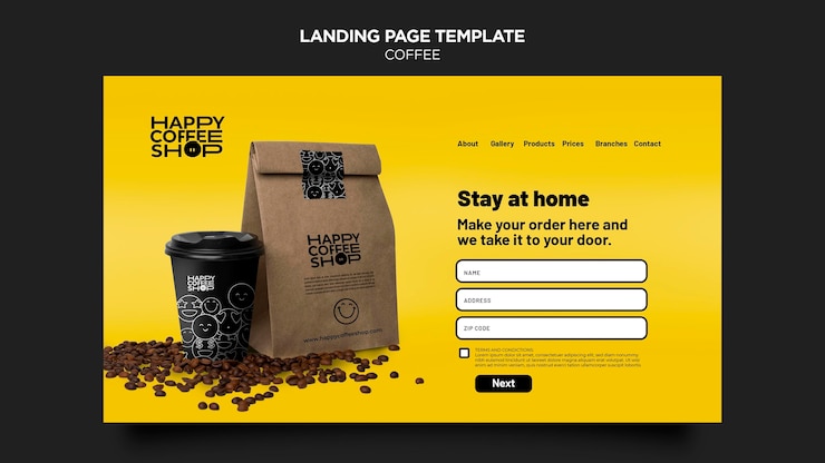 PSD gratuito página de inicio de café