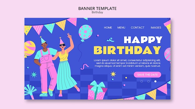 Página de inicio de celebración de cumpleaños de diseño plano