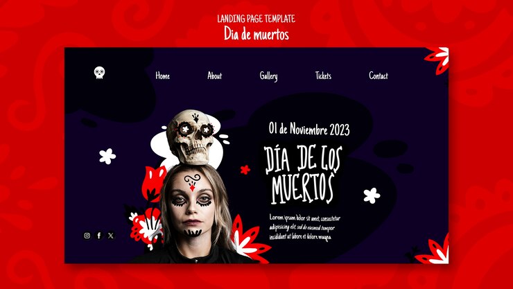 PSD gratuito página de inicio de la celebración del día de los muertos