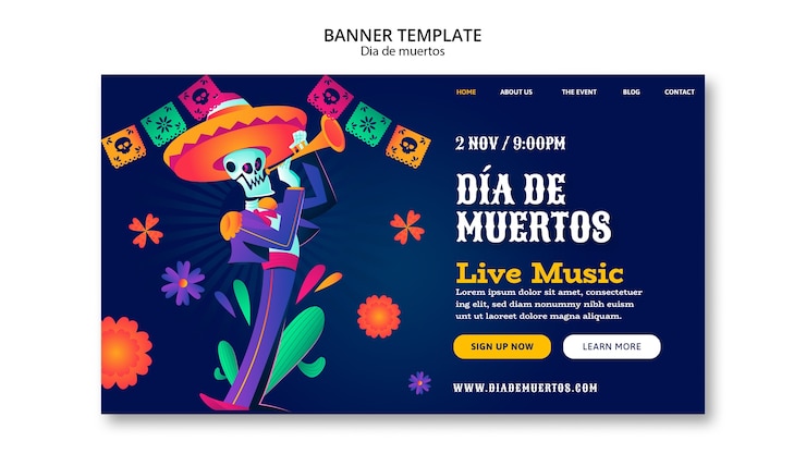 PSD gratuito página de inicio de la celebración del día de los muertos