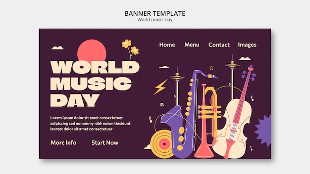 PSD gratuito página de inicio de celebración del día mundial de la música