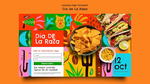 PSD gratuito página de inicio de celebración del día de la raza de diseño plano.