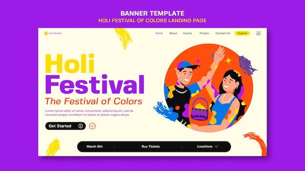 PSD gratuito página de inicio de la celebración del festival holi