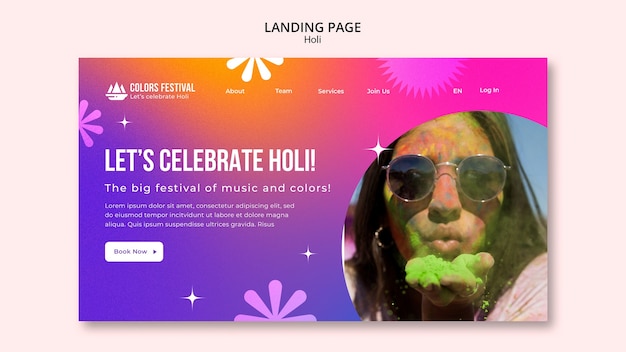 PSD gratuito página de inicio de la celebración del festival holi