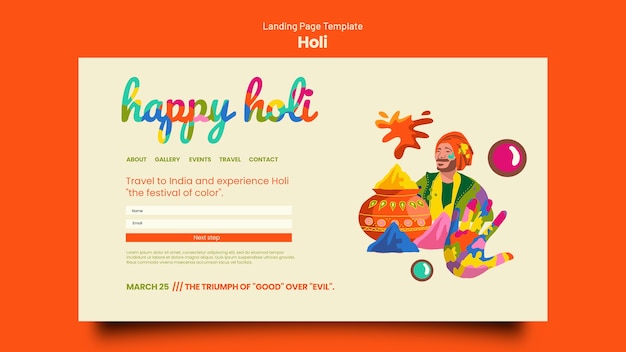 PSD gratuito página de inicio de la celebración del festival holi