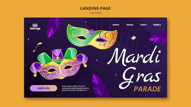 PSD gratuito página de inicio de la celebración del mardi gras