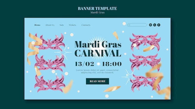 PSD gratuito página de inicio de la celebración del mardi gras