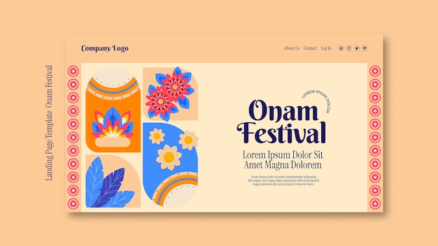 Página de inicio de celebración onam de diseño plano