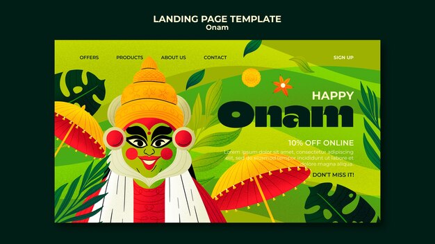 Página de inicio de celebración onam de diseño plano