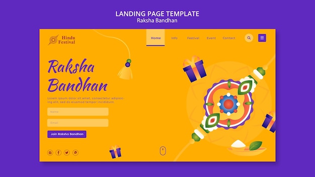 PSD gratuito página de inicio de celebración de raksha bandhan de diseño plano