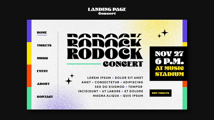 PSD gratuito página de inicio colorida de concierto divertido