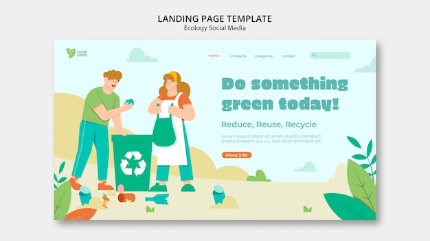 Página de inicio del concepto de ecología de diseño plano