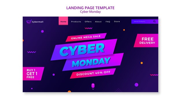 Página de inicio de cyber monday de degradado