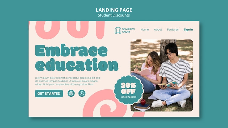 PSD gratuito página de inicio de descuentos para estudiantes de diseño plano
