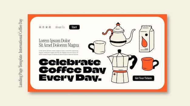 PSD gratuito página de inicio del día internacional del café
