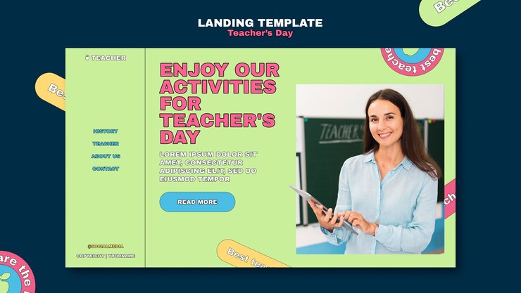 PSD gratuito página de inicio del día del maestro de diseño plano