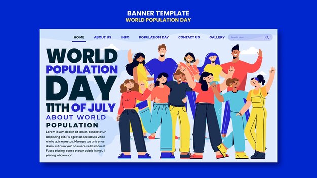 Página de inicio del día mundial de la población de diseño plano
